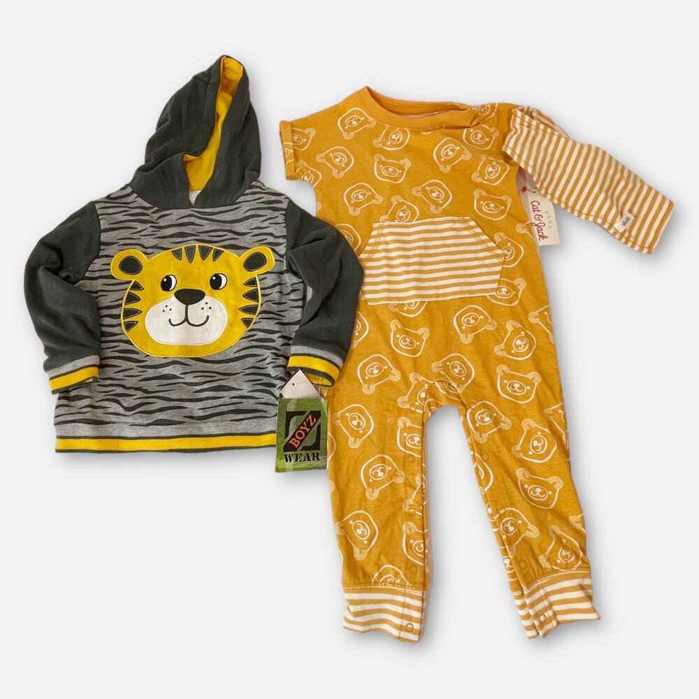 2 pc Toddler Lot - *READ* Boyz Wear Tiger Hoodie 24M, Cat & Jack Bear Romper 18M